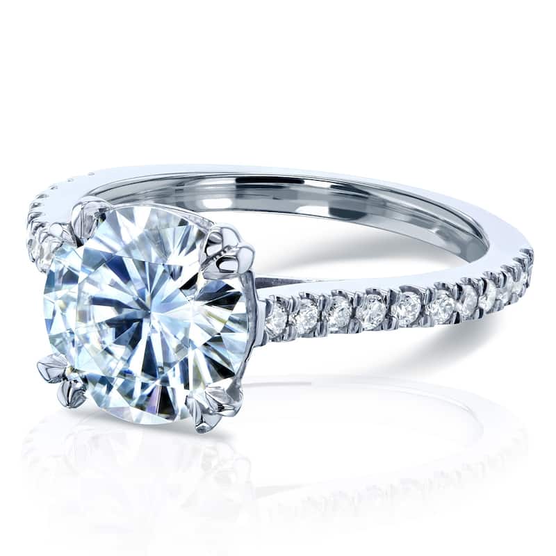 Annello by Kobelli 14k White Gold 2 1/5ct TGW Round Forever One Moissanite and Diamond Halo Engagement Ring (DEF/VS, GH/I)