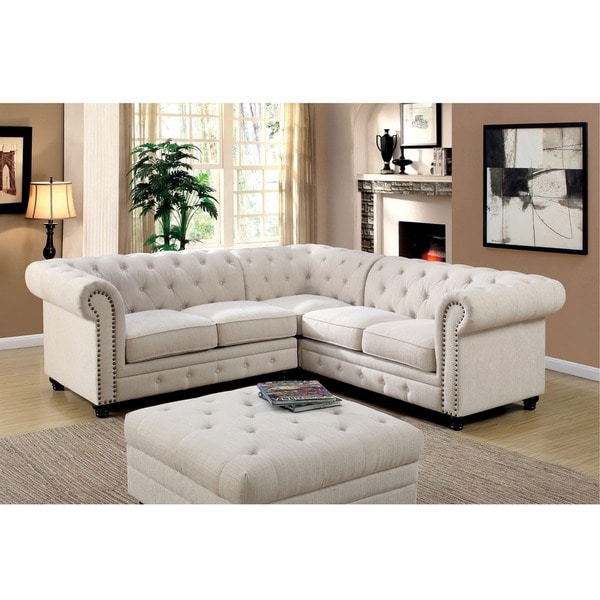 Furniture Of America Sylvana Traditional Tufted Linen Sectional Furniture Of America Sylvana Traditional Tufted Linen Sectional