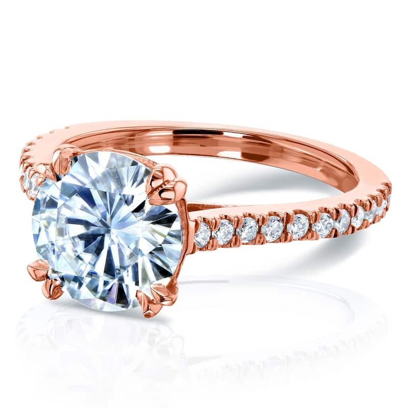 Annello by Kobelli 14k Rose Gold 2 1/5ct TGW Round Forever One Moissanite and Diamond Halo Engagement Ring (DEF/VS, GH/I)