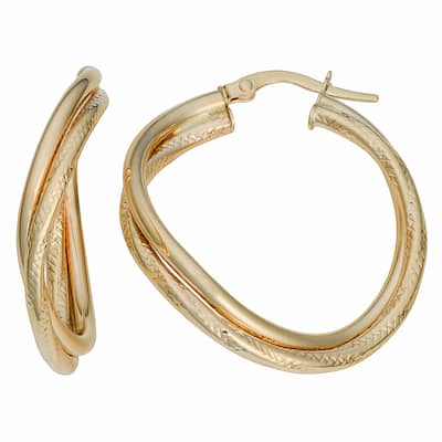 Fremada Italian 14k Yellow Gold Wavy Double Hoop Earrings