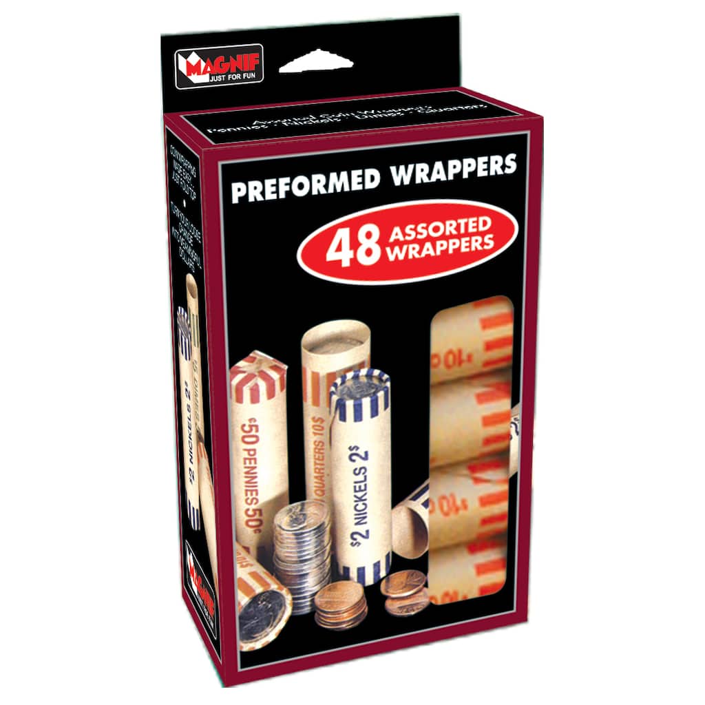 Magnif 4610 Preformed Coin Wrappers Assorted 48 Count