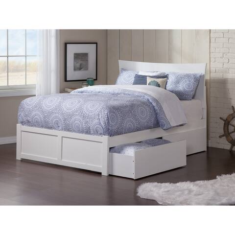Metro Full Platform Bed with Flat Panel Foot Board and 2 Urban Bed Drawers in White