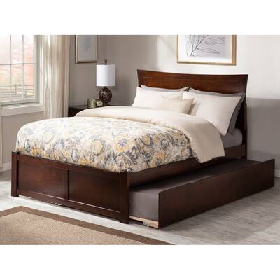 Metro Full Platform Bed with Flat Panel Foot Board and Twin Size Urban Trundle Bed in Walnut