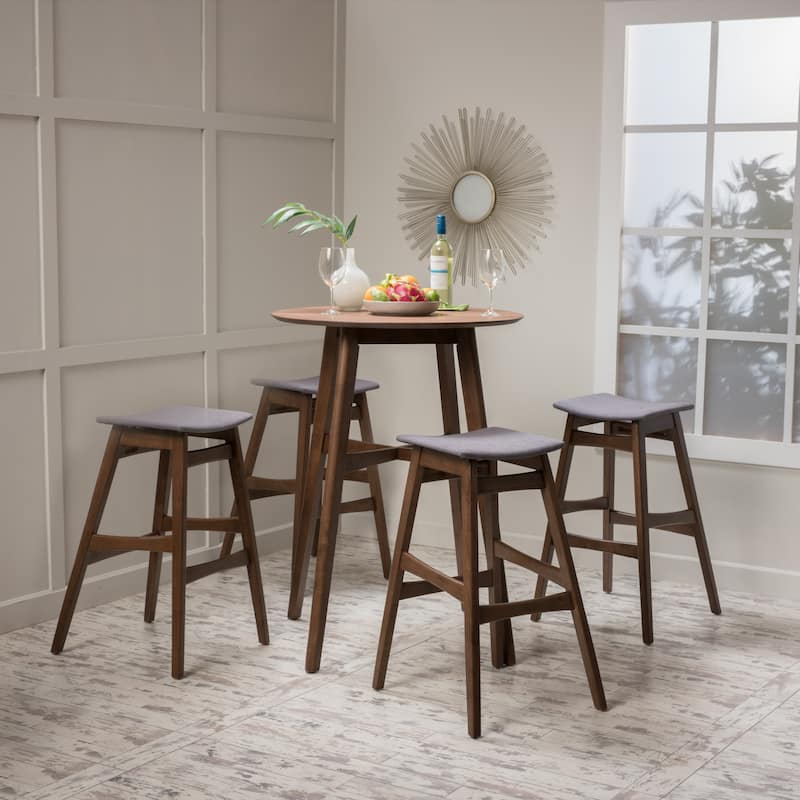 Emmaline Mid-Century 5-piece Bar Height Dining by Christopher Knight Home - Dark Grey In Natural Walnut Finish
