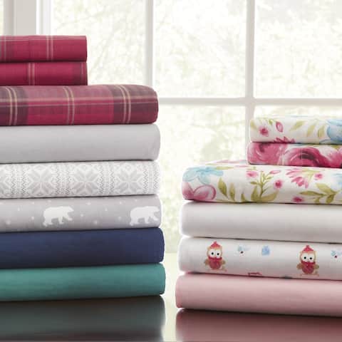 Pointehaven 175 GSM Cotton Flannel Bed Sheet Set with Oversized Sheets
