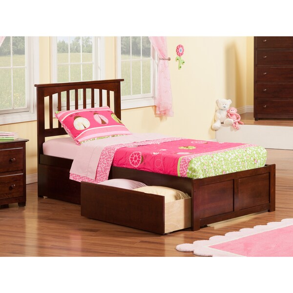 Mission Twin Platform Bed With Flat Panel Foot Board And 2 Mission Twin Platform Bed With Flat Panel Foot Board And 2 Urban Drawers In Walnut