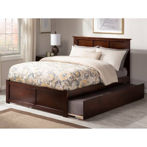 slide 2 of 6, Madison Full Platform Bed with Flat Panel Foot Board and Twin Size Urban Trundle Bed in Walnut