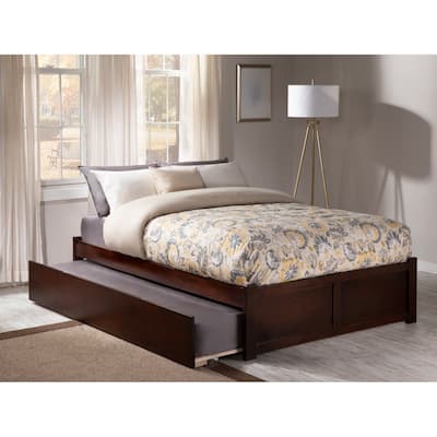 Concord Full Platform Bed with Flat Panel Foot Board and Twin Size Urban Trundle Bed in Walnut