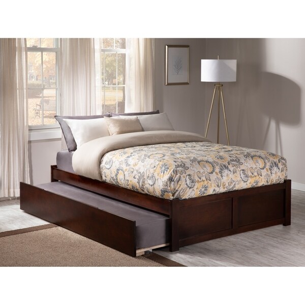 Concord Full Platform Bed with Flat Panel Foot Board and Twin Size Urban Trundle Bed in Walnut. Opens flyout.