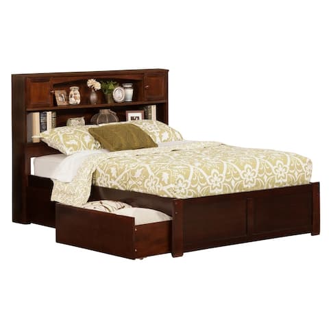 Newport Full Platform Bed with Flat Panel Foot Board and 2 Urban Bed Drawers in Walnut