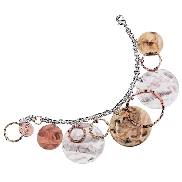 Isla Simone - Silver Electroplated Textured Circle Link Bracelet. Opens flyout.