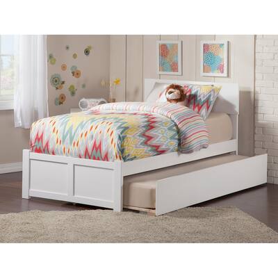 Orlando Twin Platform Bed with Flat Panel Foot Board and Twin Size Urban Trundle Bed in White