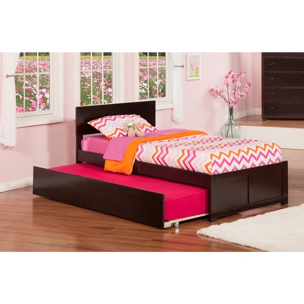 Orlando Espresso Flat Panel Foot Board Twin Bed with Urban Trundle