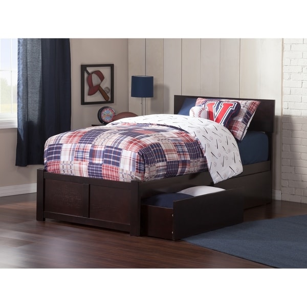 Orlando Twin XL Platform Bed with Flat Panel Foot Board and 2 Urban Bed Drawers in Espresso