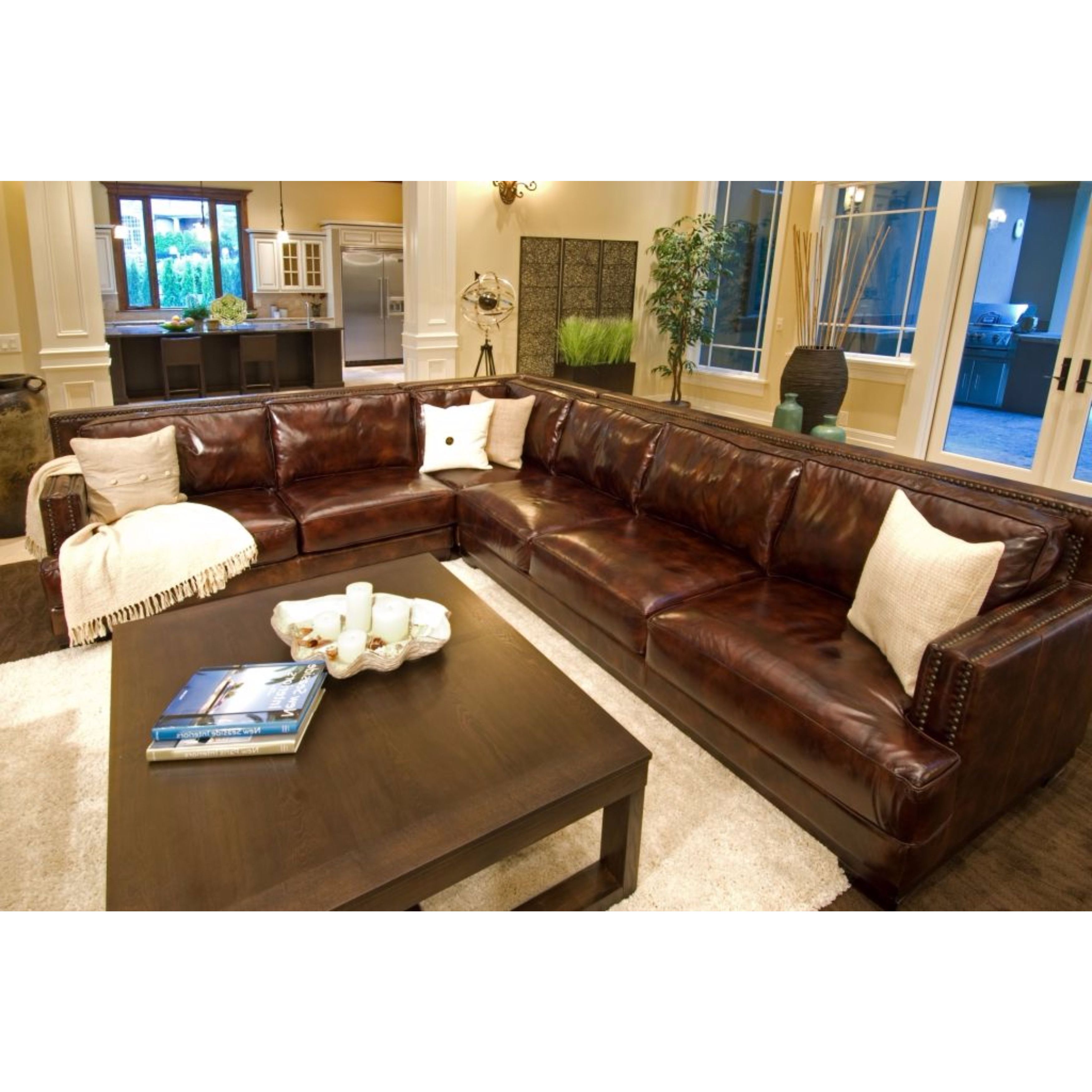 Elements Easton Top Grain Leather Saddle Sectional Sofa Easton Top Grain Leather Saddle