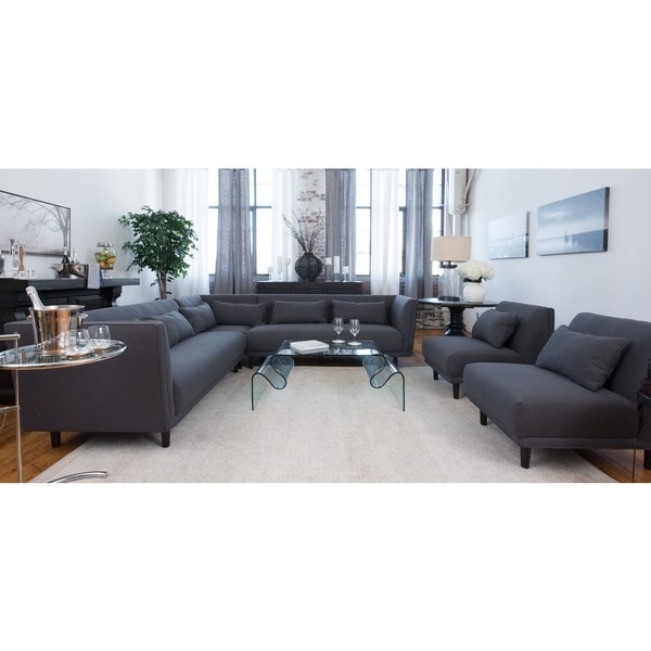 Manhattan Collection Grey Fabric Sectional Sofa And 2 Armless Manhattan Collection Grey Fabric Sectional Sofa And 2 Armless Chairs Set Of 3