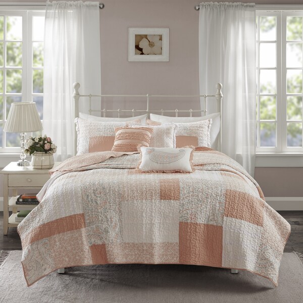 Madison Park Hilarie Pink Cotton Percale Coverlet 6 Piece Set