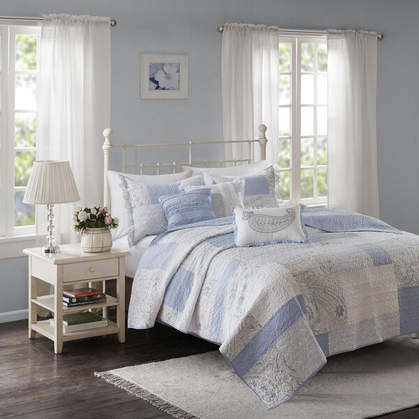 Madison Park Hilarie Blue Cotton Percale Coverlet Set