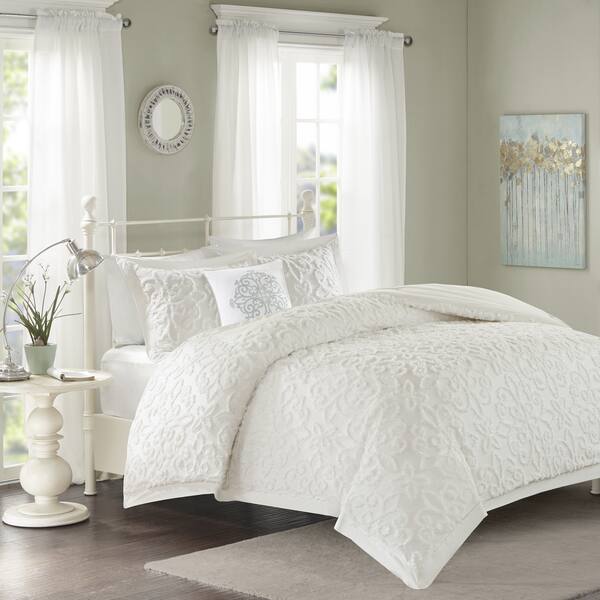 Shop Madison Park Sarah White Tufted Comforter 4 Piece Set On