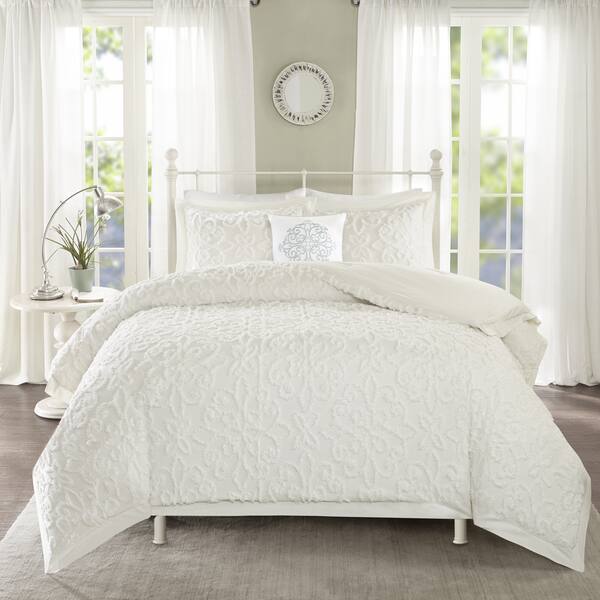 Shop Madison Park Sarah White Tufted Comforter 4 Piece Set On