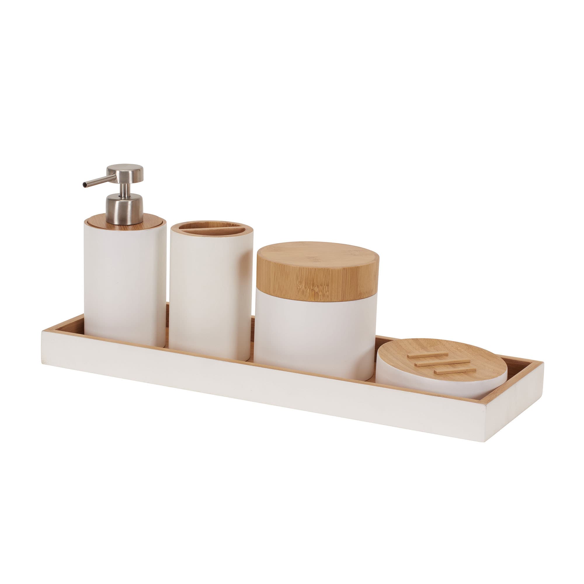 Wood Bathroom Set Complete with Soap Dispenser Bamboo Bathroom Accessories Set Bamboo Wood Bathroom Modern Vanity Set Soap Holder Mug Toothbrush Holder