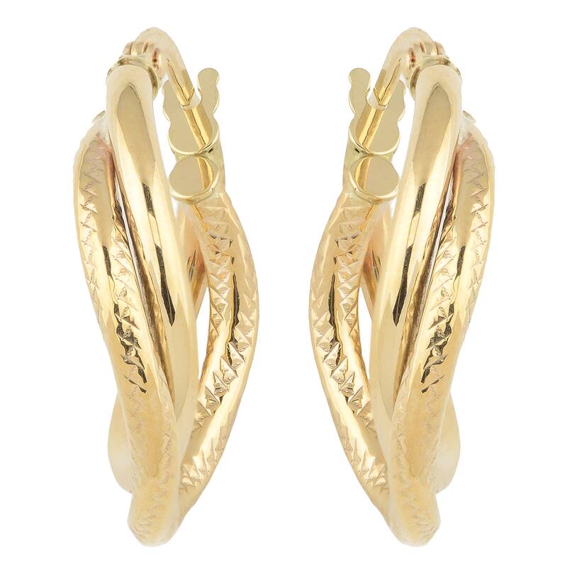 Fremada Italian 14k Yellow Gold Wavy Double Hoop Earrings
