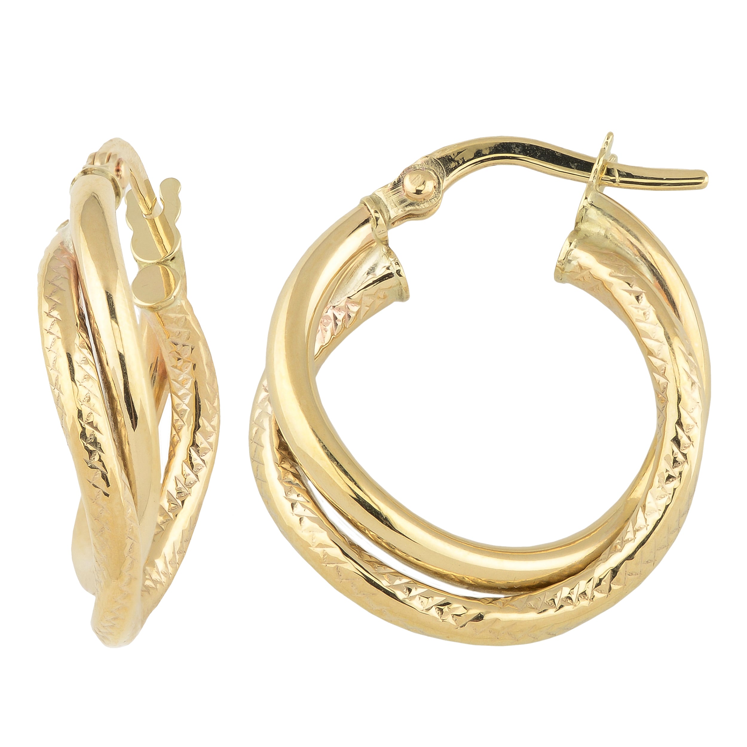 Au Naturale Italian 14k Yellow Gold Wavy Double Hoop Earrings