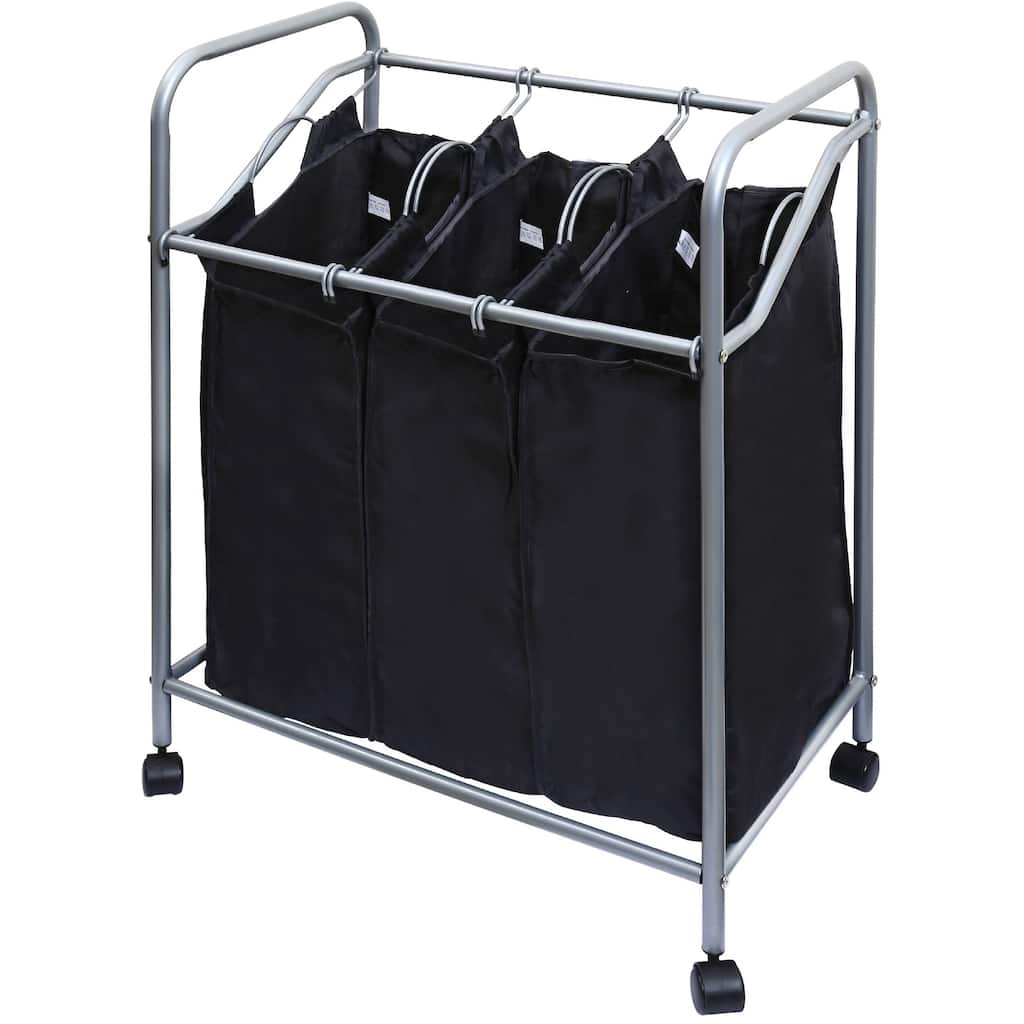 Ybm Home Black Stainless Steel Triple Laundry Sorter Hamper