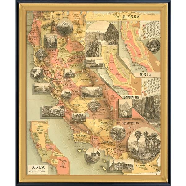 La Pastiche Vintage Collection 'A Unique Map of California' Framed High ...
