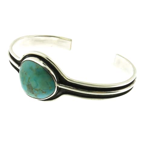 Handmade Oxidized .925 Sterling Silver with Abstract Gemstone Cuff Bracelet (Mexico)