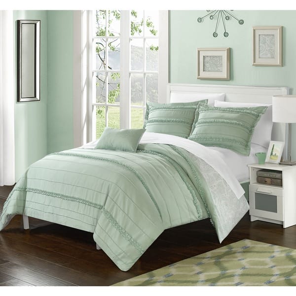 Shop Chic Home 8 Piece Atticus Bed In A Bag Green Duvet Set On