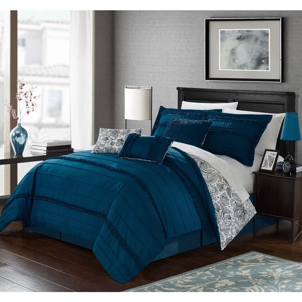 Chic Home 11-Piece Maeve Bed-In-A-Bag Blue Comforter Set - Overstock ...