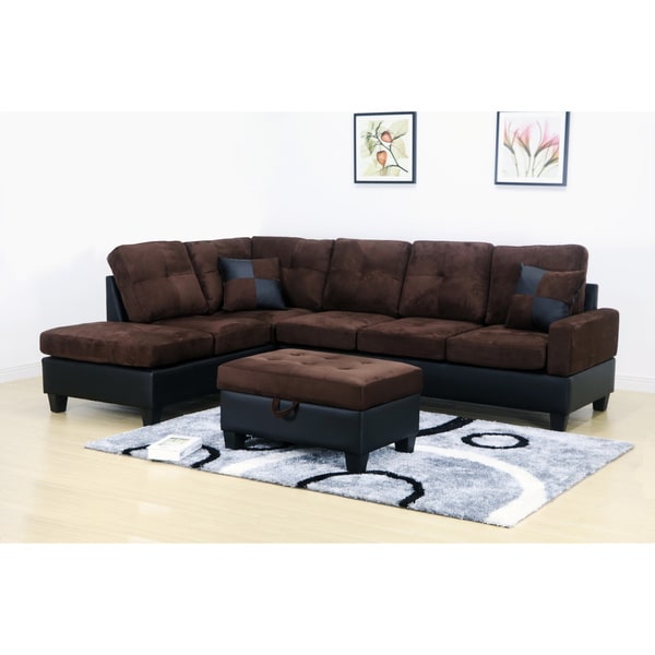 Charlie Dark Brown Microfiber Sectional Sofa And Storage Charlie Dark Brown Microfiber Sectional Sofa And Storage Ottoman