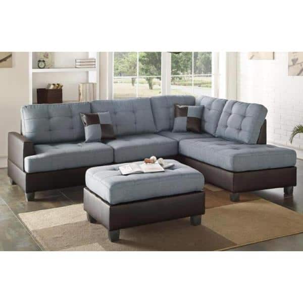 3 Piece Faux Leather And Fabric Sectional Sofa Set With Fabric Sectional Sofa Set