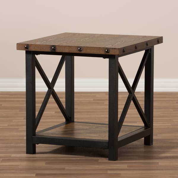 rustic wood and metal end table