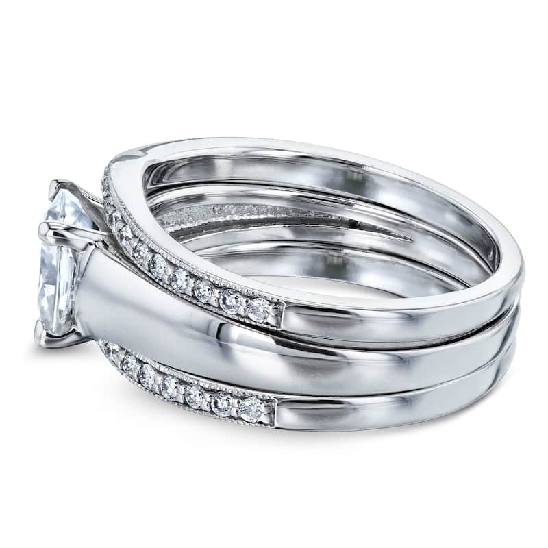 Annello by Kobelli 14k White Gold 1 2/5ct TGW Cushion Cut Moissanite Solitaire and Diamond Double Band (GH/VS, GH/I)