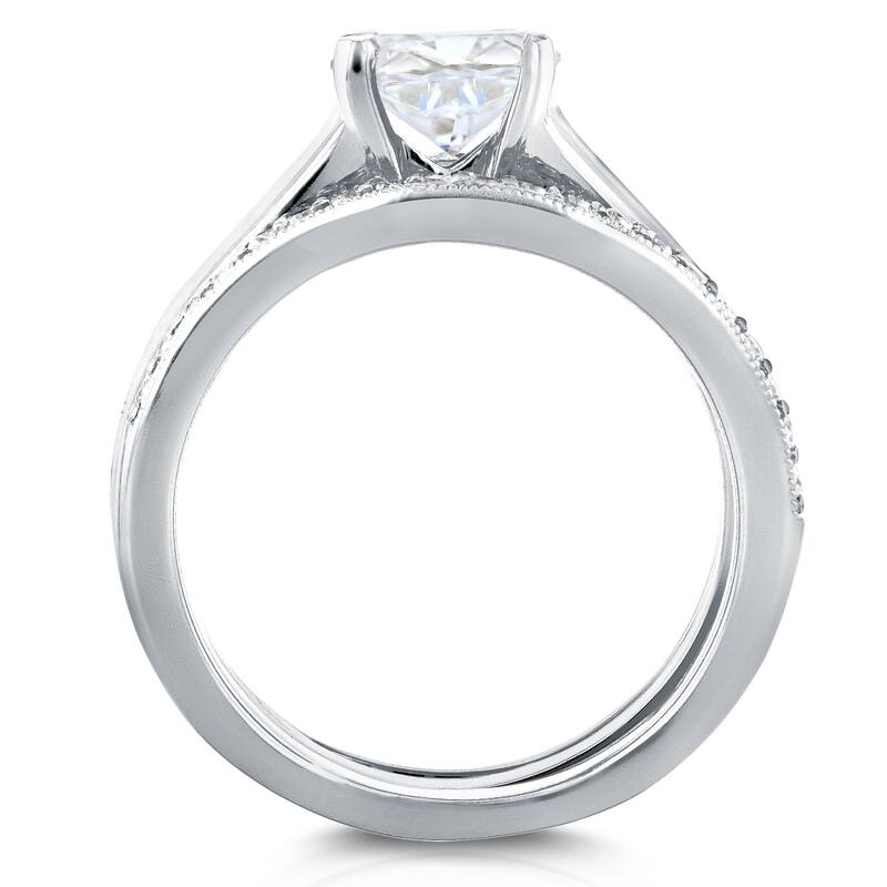 Annello by Kobelli 14k White Gold 1 2/5ct TGW Cushion Cut Moissanite Solitaire and Diamond Double Band (GH/VS, GH/I)