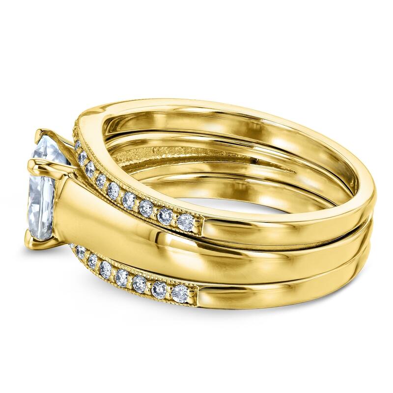 Annello by Kobelli 14k Yellow Gold 1 2/5ct TGW Cushion Cut Moissanite Solitaire and Diamond Double Band (GH/VS, GH/I)