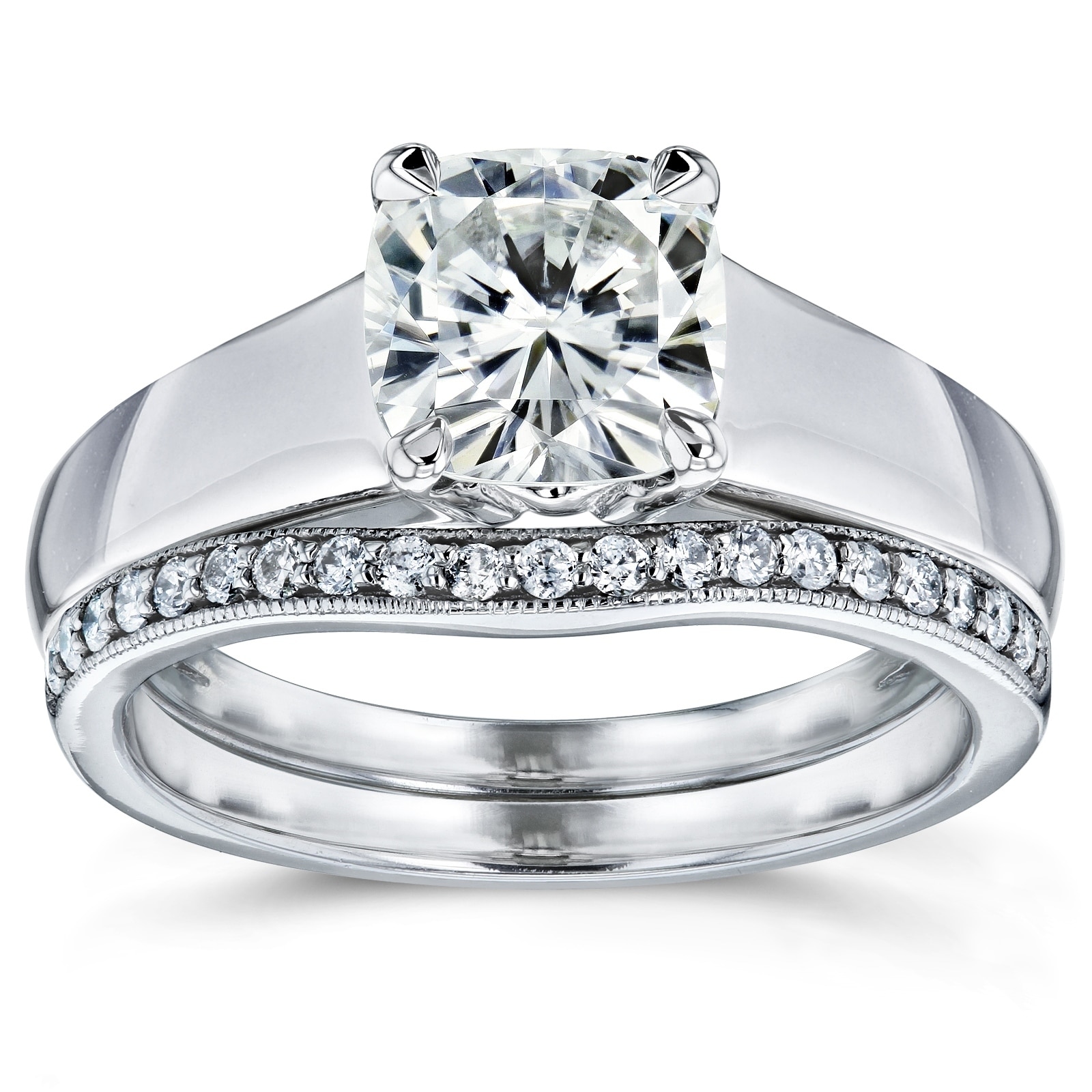 Uneek 14k White Gold Wide Channel Diamond Wedding