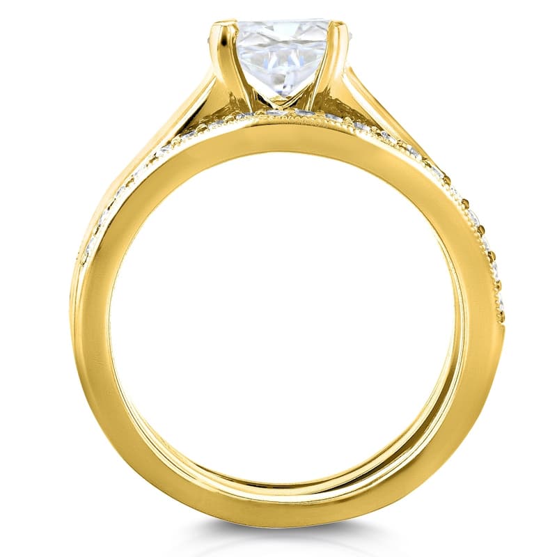Annello by Kobelli 14k Yellow Gold 1 1/4ct TGW Cushion Moissanite and Diamond Wide Band Wedding Rings (GH/VS, GH/I)