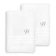 preview thumbnail 1 of 27, Authentic Hotel and Spa Omni Turkish Cotton Terry Set of 2 White Bath Towels with Grey Script Monogrammed Initial