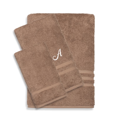 Authentic Hotel and Spa Omni Turkish Cotton Terry 3-piece Brown Bath Towel Set with Monogrammed Initial Hand Towel