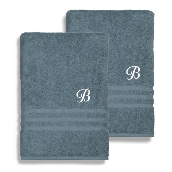 Authentic Hotel and Spa 2-piece White Turkish Cotton Hand Towels with Black  Monogrammed Initial White/E