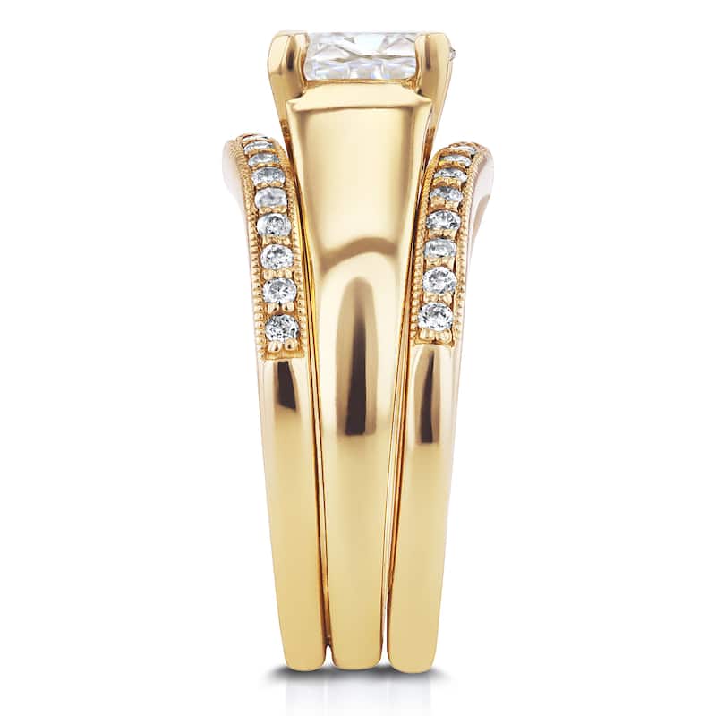 Annello by Kobelli 14k Yellow Gold Round Cut Moissanite Solitaire and 1/3ct TDW Diamond Bands 3-Piec