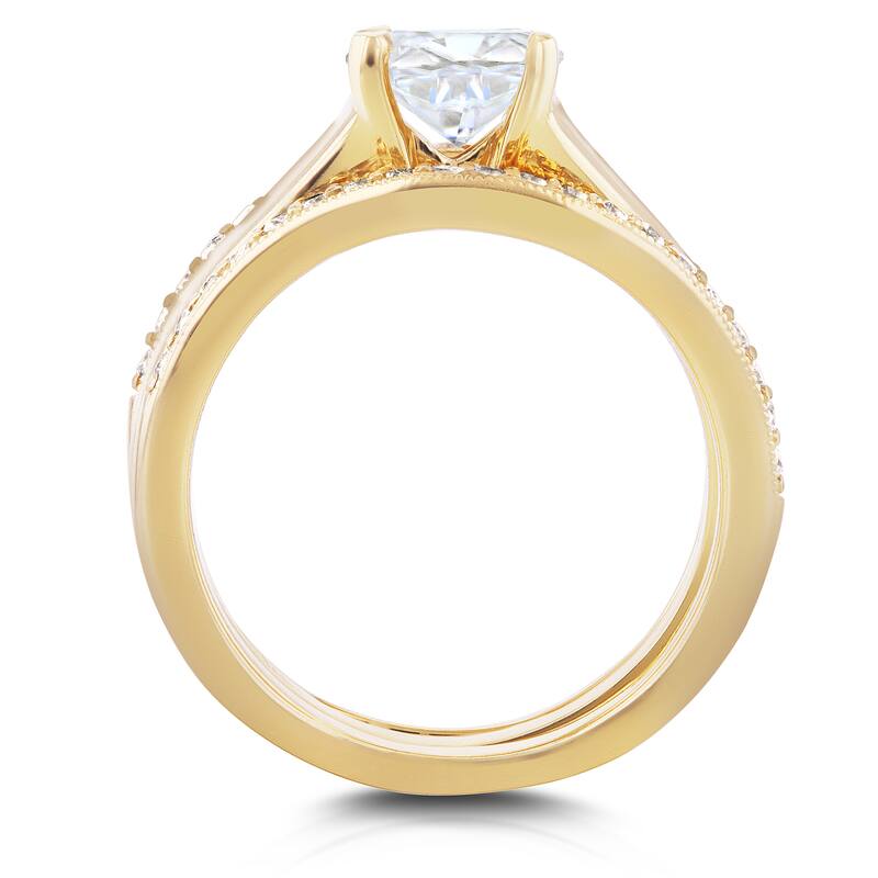 Annello by Kobelli 14k Yellow Gold Round Cut Moissanite Solitaire and 1/3ct TDW Diamond Bands 3-Piec