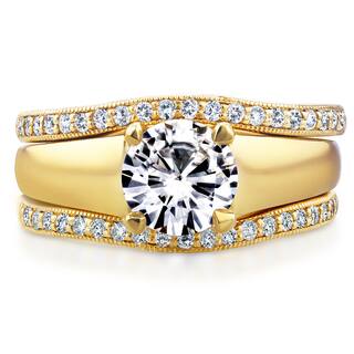 annello by kobelli 14k yellow gold round cut moissanite hi solitaire and 1 - Solitaire Wedding Ring Sets annello by kobelli 14k yellow gold round cut moissanite hi solitaire and 1 - Solitaire Wedding Ring Sets