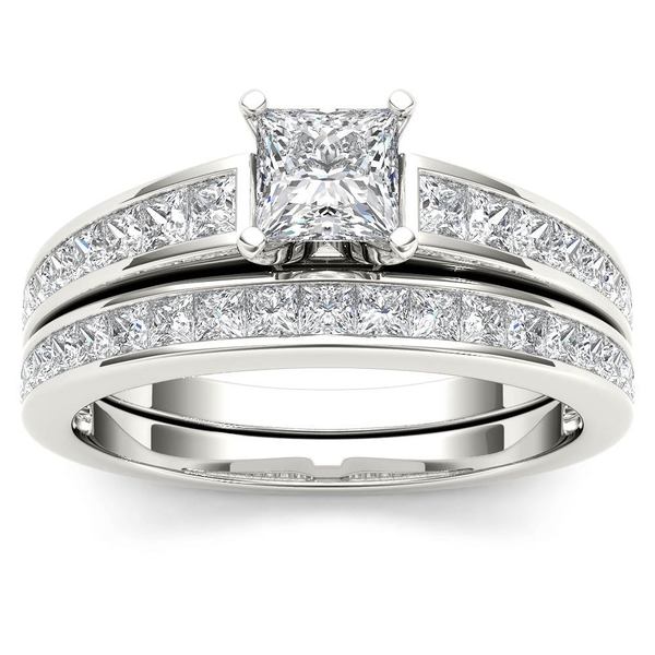 De Couer 14K White Gold 1ct TDW Princess-Cut Diamond Engagement Ring Set