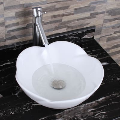 ELIMAX'S Lotus Round Shape White Porcelain Ceramic Bathroom Vessel Sink with Faucet Combo