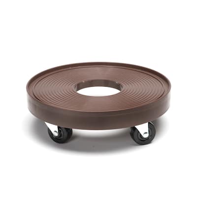 DeVault Enterprises - Espresso HDPE 12-inch Plant Dolly w/Hole - Steel Caster w/Rubber Wheels - Holds 500 lbs.