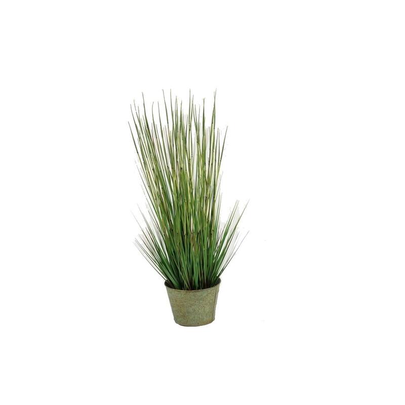 D&W Silks 41-inch Onion Grass in Round Metal Planter - Green
